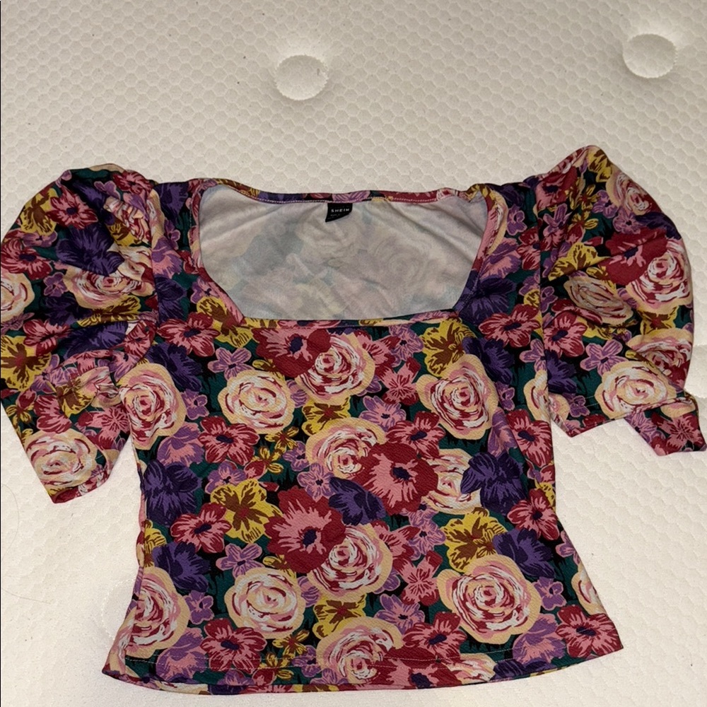 SHEIN Pink and Purple Puff Sleeve Blouse